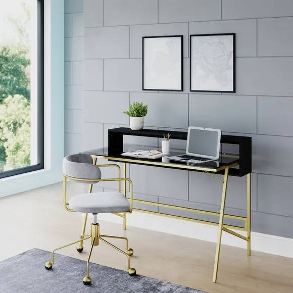 Glass Desk with Storage - Gold, Smoked Glass image