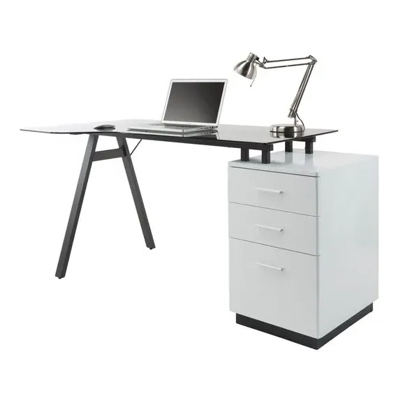 L-Shaped Desk with Pedestal - White, Glass