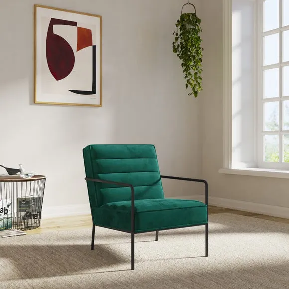 Metal Arm Accent Chair - Green, Velvet image