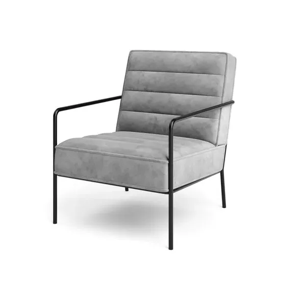 Metal Arm Accent Chair - Grey, Velvet