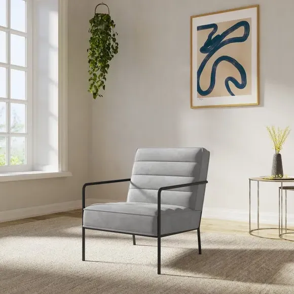 Metal Arm Accent Chair - Grey, Velvet