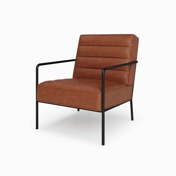 Metal Arm Accent Chair - Rust, Faux Leather