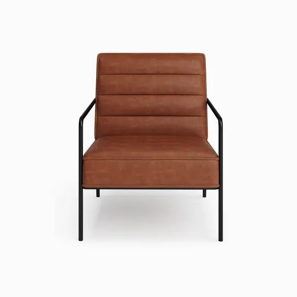 Metal Arm Accent Chair - Rust, Faux Leather