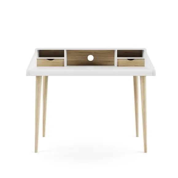 Writing Desk with Storage - White, Oak