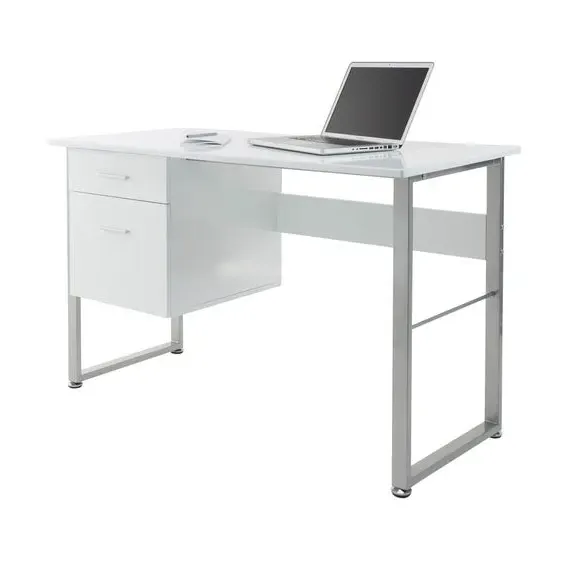 2-Drawer Desk - White, Metal Frame