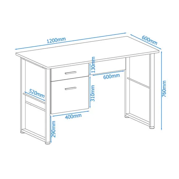 2-Drawer Desk - White, Metal Frame
