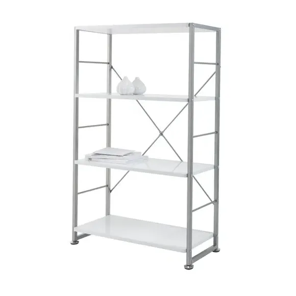 4-Tier Bookcase - White, Metal Frame