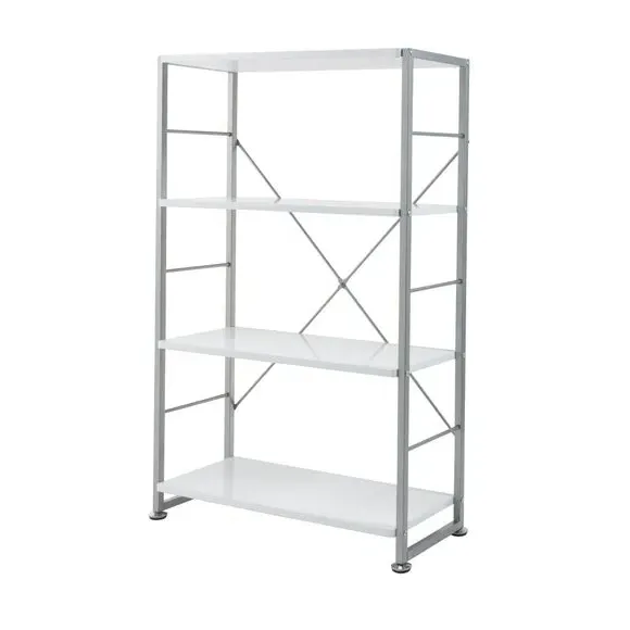 4-Tier Bookcase - White, Metal Frame