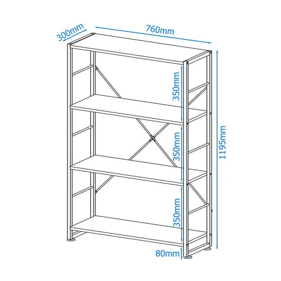 4-Tier Bookcase - White, Metal Frame