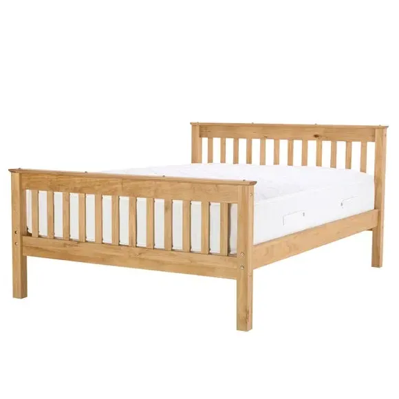 Bed Frame with Slatted Headboard - Natural, Pine