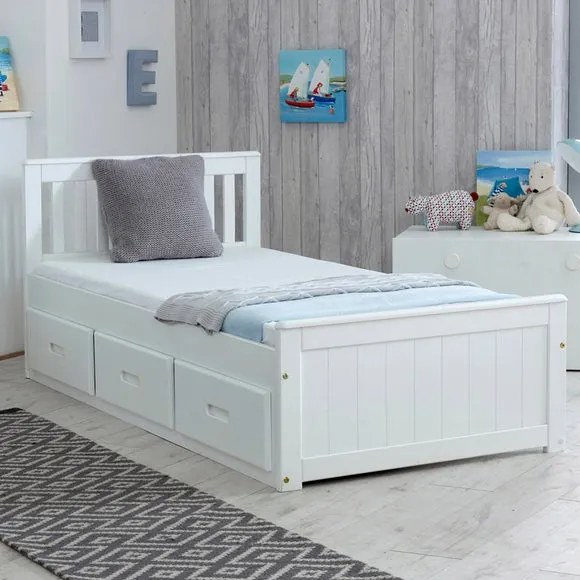 Single Storage Bed Frame - White, Pine
