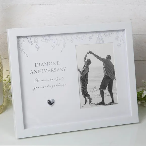 Diamond Anniversary Photo Frame - White, Wood