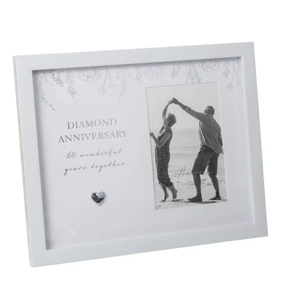 Diamond Anniversary Photo Frame - White, Wood image