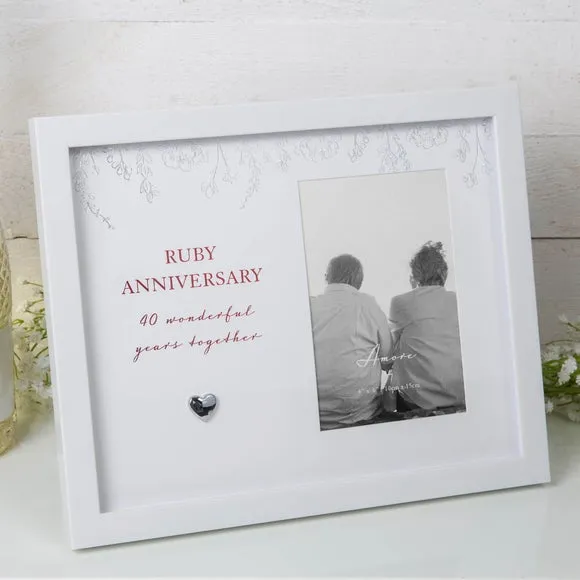 Photo Frame Ruby Anniversary - White, Wood