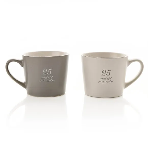 Set of 2 Anniversary Mugs - Grey, Stoneware