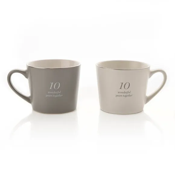 Set of 2 Anniversary Mugs - Grey, Stoneware