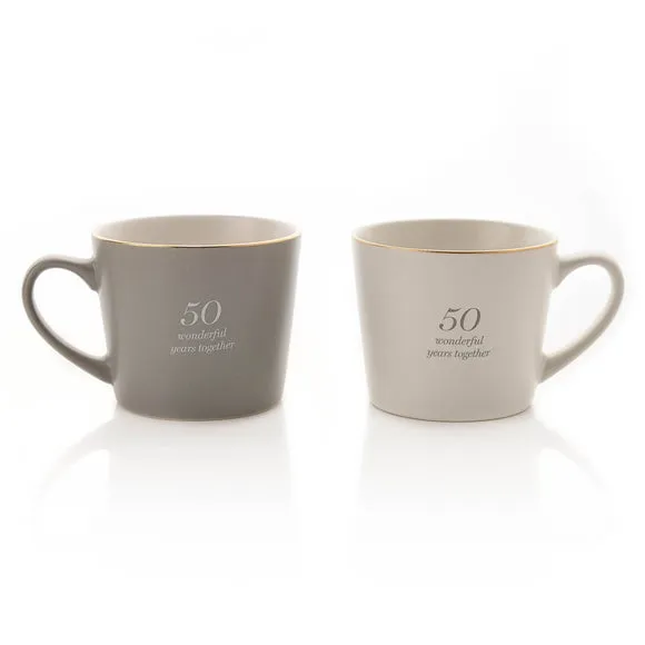 Set of 2 Anniversary Mugs - Grey, Stoneware