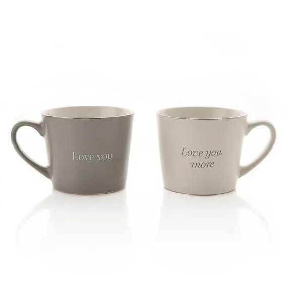 Set of 2 Mugs Love You Design - Grey, Stoneware