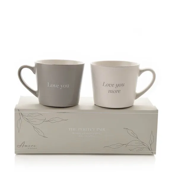 Set of 2 Mugs Love You Design - Grey, Stoneware image