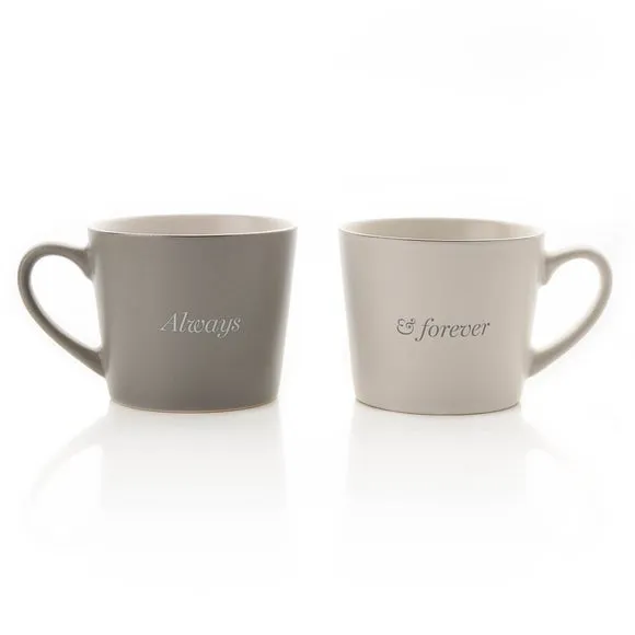 Set of 2 Mugs with Silver Rim - Grey, Stoneware