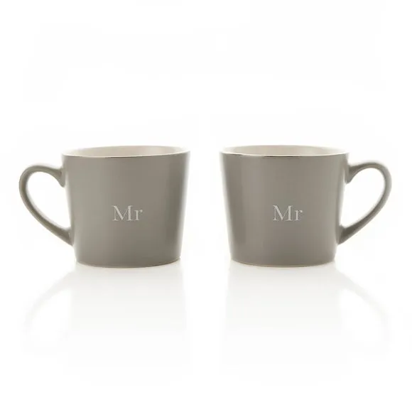 Set of 2 Mugs with Silver Rim - Grey, Stoneware