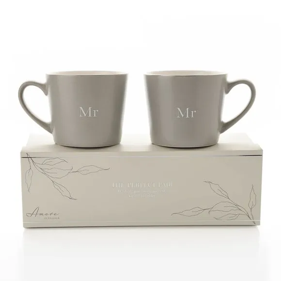 Set of 2 Mugs with Silver Rim - Grey, Stoneware image
