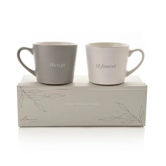 Set of 2 Mugs with Silver Rim - Grey, Stoneware image