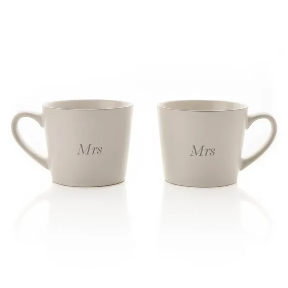Set of 2 Mugs with Silver Rim - White, Stoneware