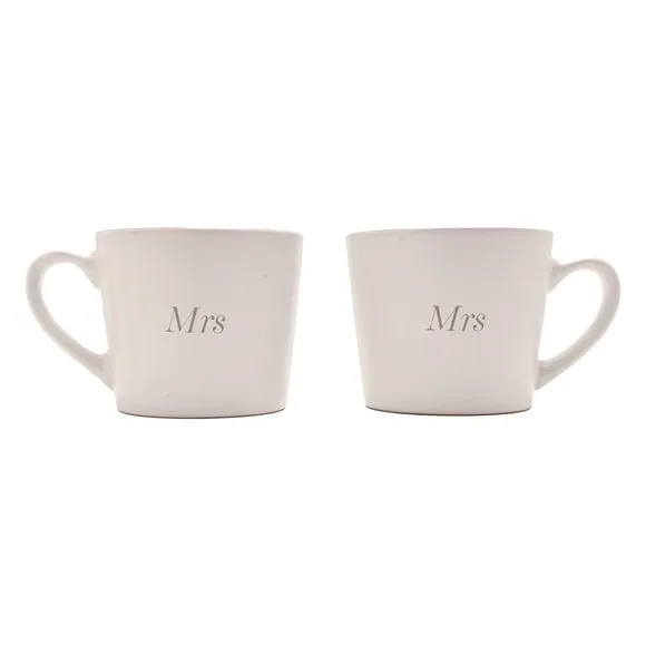 Set of 2 Mugs with Silver Rim - White, Stoneware