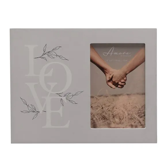 Standing Photo Frame with Love Text - Grey, Wood