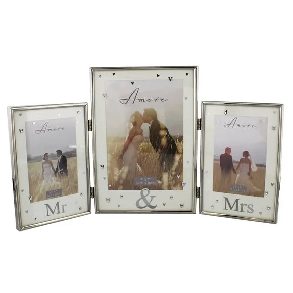Triple Photo Frame with Crystal Detail - Silver image