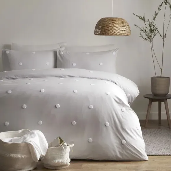 Dot Duvet Cover Set - Silver, Cotton