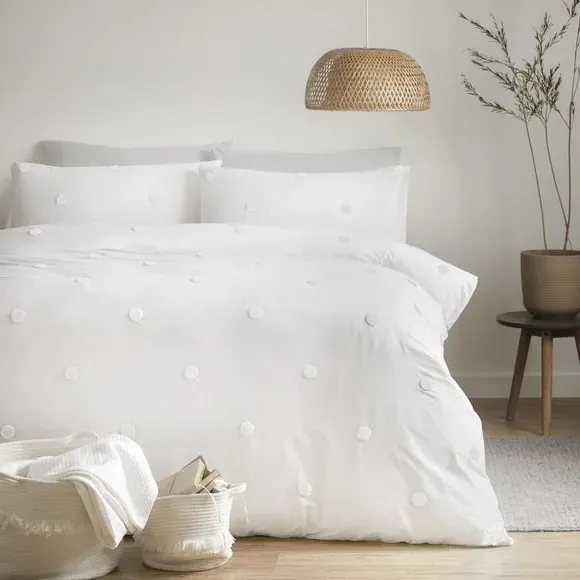 Dot Duvet Cover Set - White, Cotton