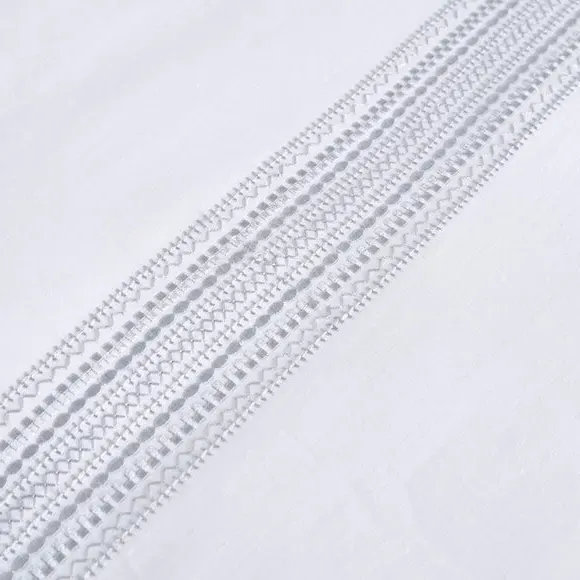 Duvet Cover Set with Embroidered Band - White, Cotton
