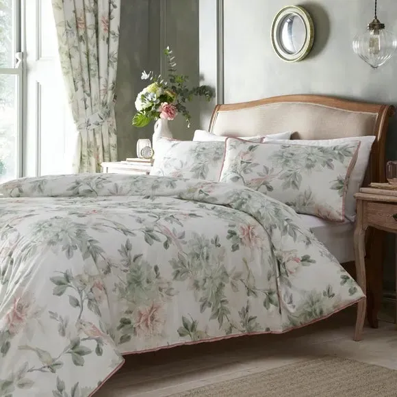 Duvet Cover Set with Floral Print - Green, Cotton image
