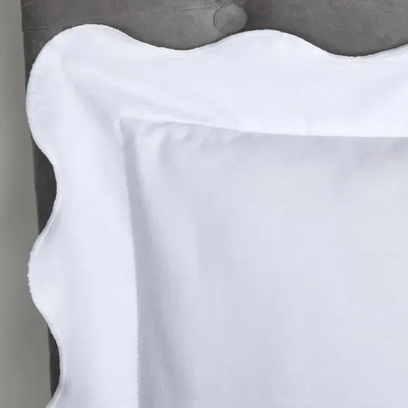 Duvet Cover Set with Scalloped Edge - White, Cotton