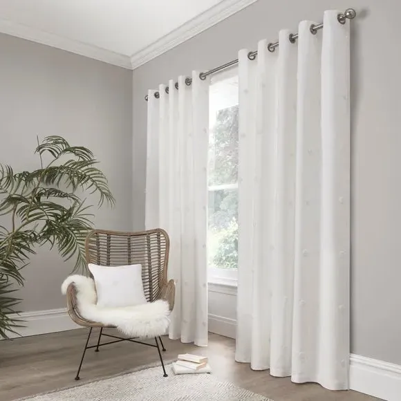Eyelet Curtains with Polka Dots - White, Cotton