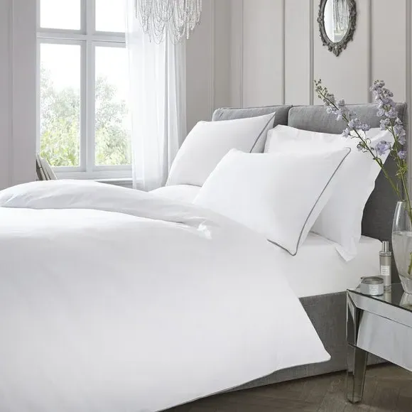 Piped Duvet Cover Set - White, Cotton