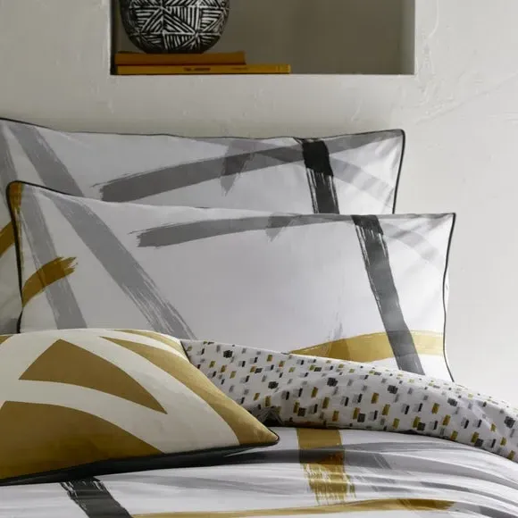 Reversible Duvet Cover Set Abstract Print - Grey