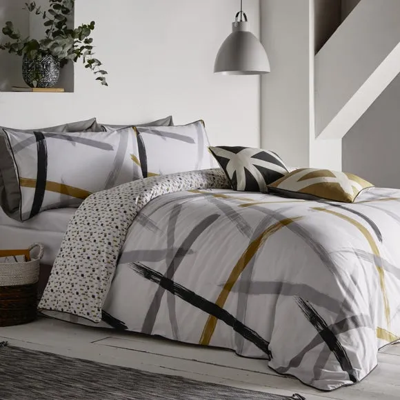 Reversible Duvet Cover Set Abstract Print - Grey