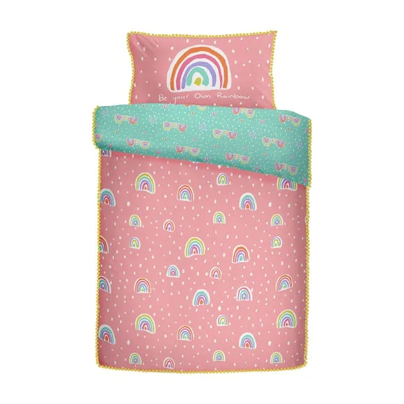Single Duvet Cover Set with Pom Poms - Multicolor