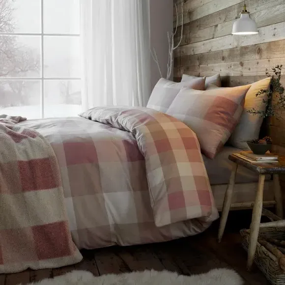 Check Duvet Cover Set - Natural, Brushed Cotton