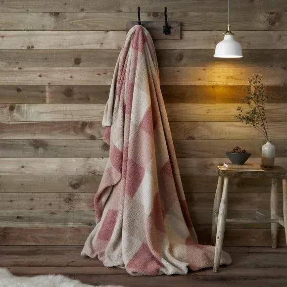 Check Throw Blanket - Natural, Boucle