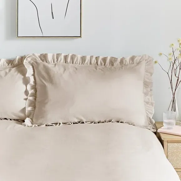 Frill Duvet Cover Set with Pillowcase - Natural, Cotton