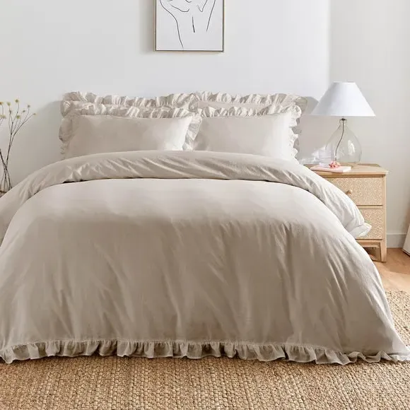 Frill Duvet Cover Set with Pillowcase - Natural, Cotton