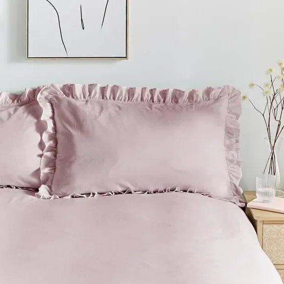 Frill Duvet Cover Set with Pillowcase - Purple, Cotton