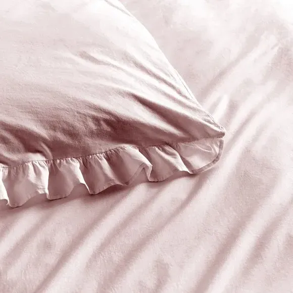 Frill Duvet Cover Set with Pillowcase - Purple, Cotton