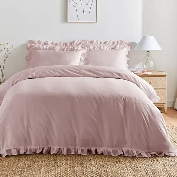 Frill Duvet Cover Set with Pillowcase - Purple, Cotton