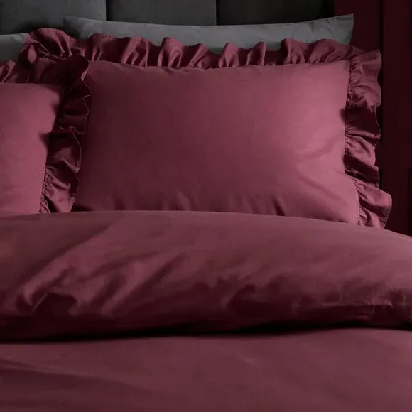 Frill Duvet Cover Set with Pillowcase - Red, Cotton