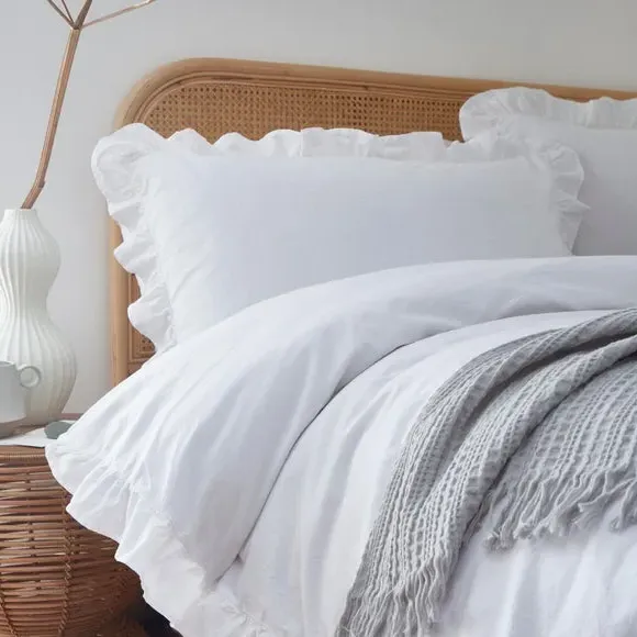 Frill Duvet Cover Set with Pillowcase - White, Cotton